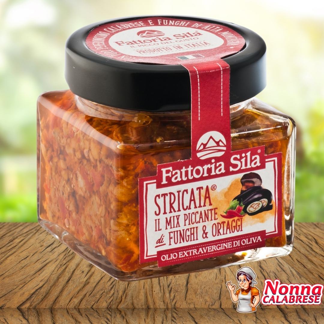 Stricata Mix Piccante di Funghi e Ortaggi  in olio Extra Vergine di Oliva 180g - Nonna Calabrese.it